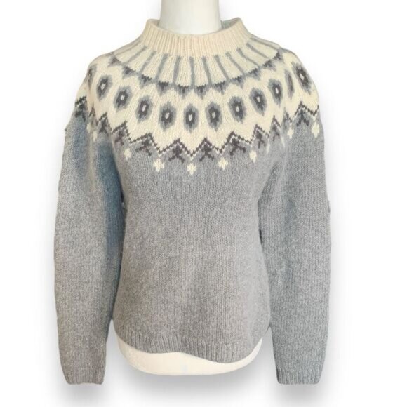 Lauren Ralph Lauren Sweater Gray Wool Angora Fair Isle Neutral Knit Pullover - Picture 8 of 8